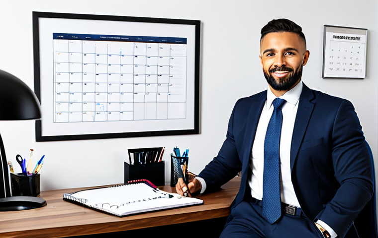 Self-Leadership & Goal Setting**
Prompt: A focused individual, fully clothed in professional attire, working on a personal development plan at a bright desk. Notebook, pen, and calendar visible. Background: a clean, modern home office with motivational art on the wall. Perfect anatomy, correct proportions, natural pose. Safe for work, appropriate content, professional, modest. High quality, professional photography.
**