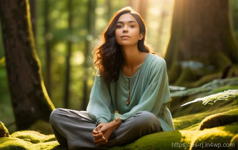 개인 미션 개발을 위한 멘토 찾기 - **Prompt: "A serene, contemplative young woman of diverse ethnicity sits on a moss-covered stone ben...