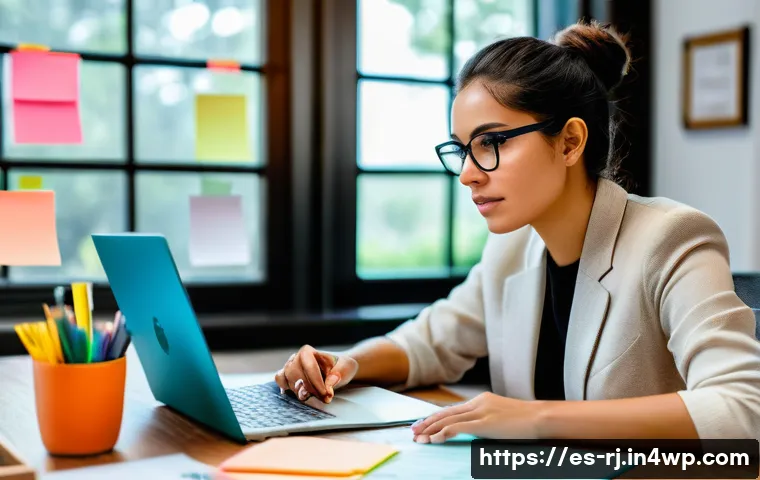 개인 미션 개발에서의 실패 요인 분석 - A focused young Hispanic professional woman sitting at a modern desk in a cozy home office, surround...